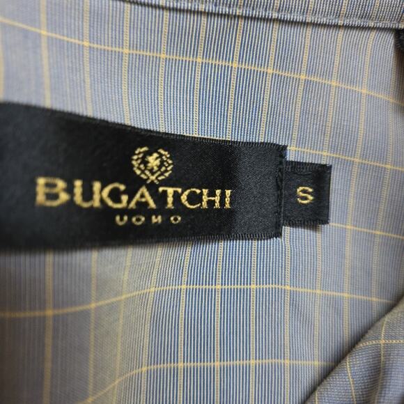 Bugatchi Uomo Shirt Mens Small Check Gray Button Up Long Sleeve Pocket - Picture 4 of 6